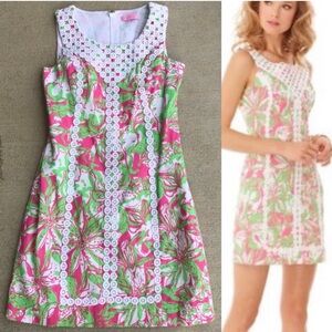 Lilly Pulitzer MacFarlane Hotty Pink Forgot My Trunk Lace Detail Shift Dress, 0